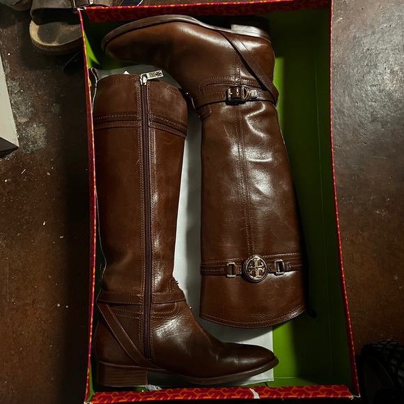 TORY BURCH Calista Cognac Leather Riding Boot SZ 7 - Picture 2 of 15